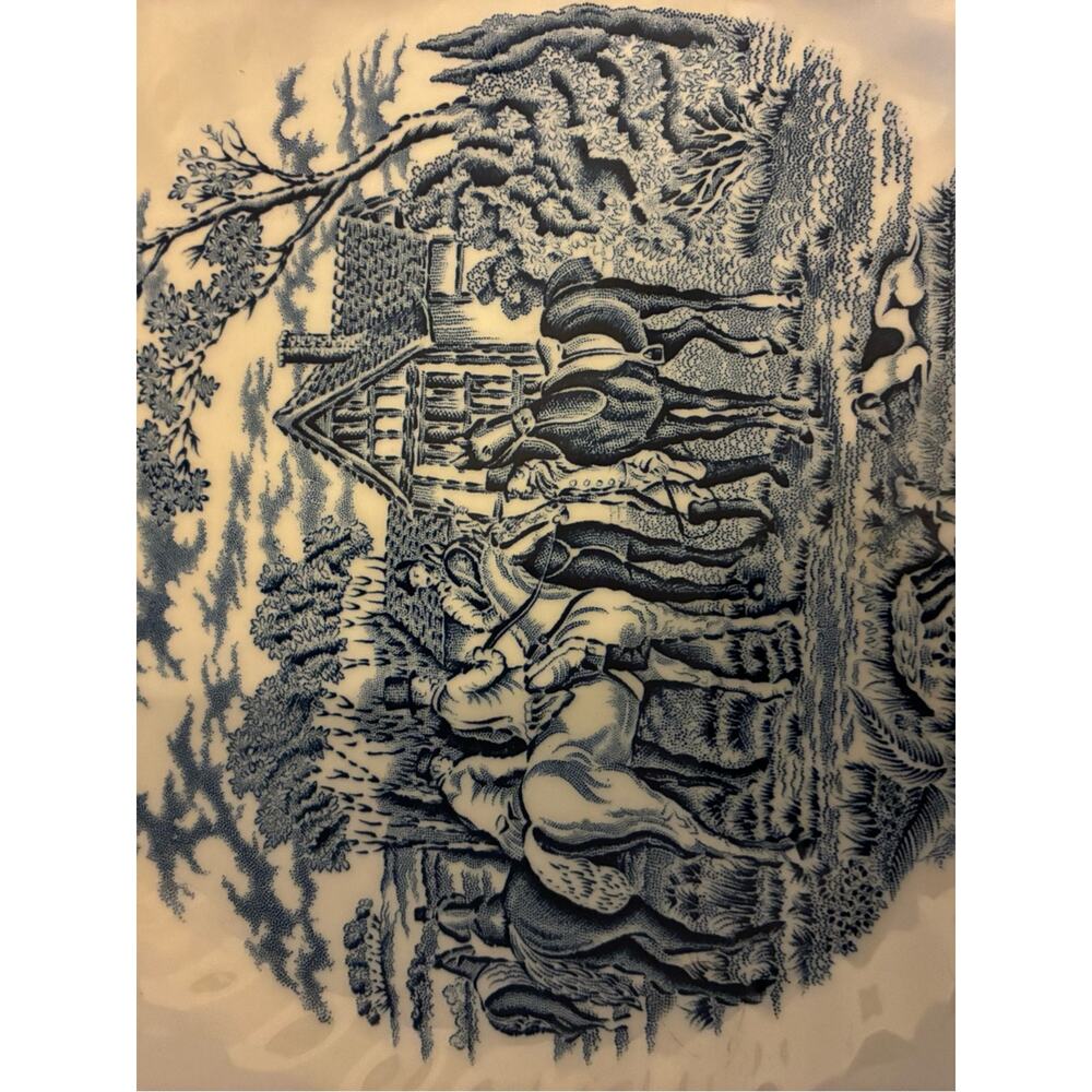 Royal Wessex Blue White Transferware 10” Plate Wall | Fox Hunt English Cottage - Picture 4 of 11